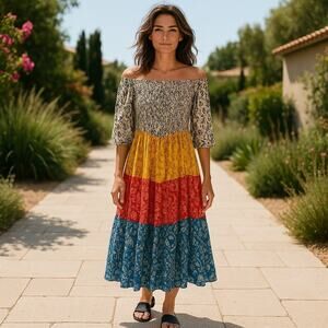 Coolchange Multicolor Floral Boho Off-Shoulder Maxi Dress S NWT